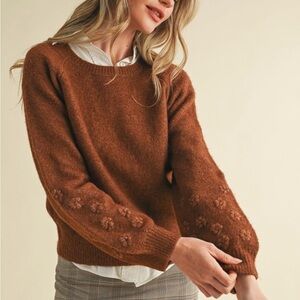 Brown Floral Knit Women's Sweater